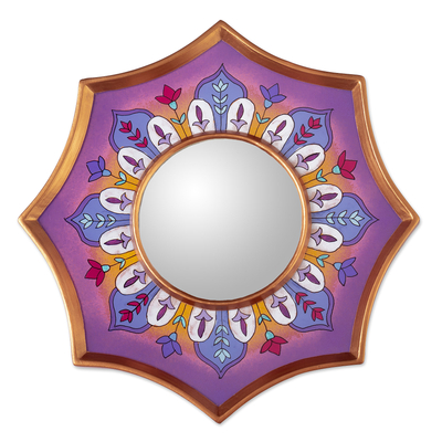 Lilac Floral Star Reverse Painted Glass Mirror