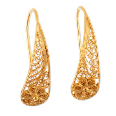 Handcrafted 24k Gold-Plated Floral Filigree Drop Earrings