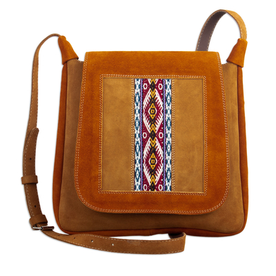 Handcrafted Wool-Accented Suede Shoulder Bag in Brown Hues