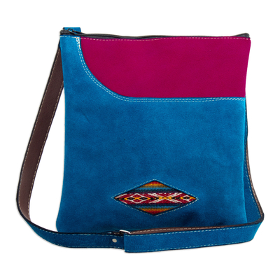 Handcrafted Magenta and Blue Suede Sling with Wool Accent