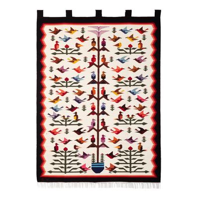 Bird-Themed Wool and Cotton Blend Tapestry from Peru