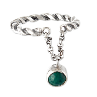 Polished Sterling Silver Charm Ring with Natural Chrysocolla
