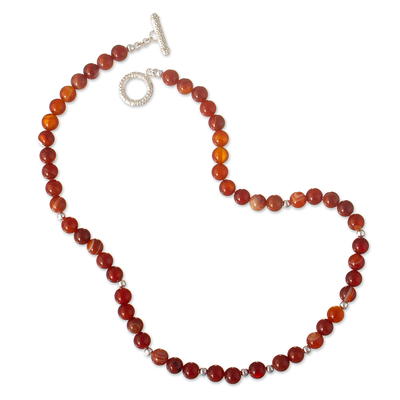 Sterling Silver and Natural Carnelian Beaded Necklace