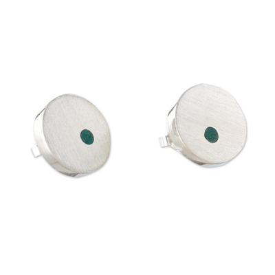 Sterling Silver Button Earrings with Round Chrysocolla Gems