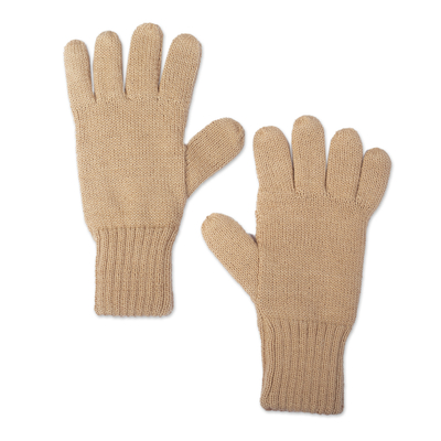 Soft Reversible 100% Baby Alpaca Gloves in Sepia and Buff