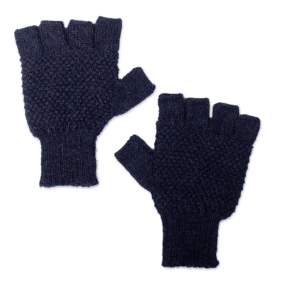 Knit Indigo 100% Baby Alpaca Fingerless Gloves from Peru