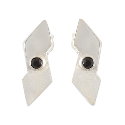 Modern Diamond-Themed Onyx & Sterling Silver Drop Earrings