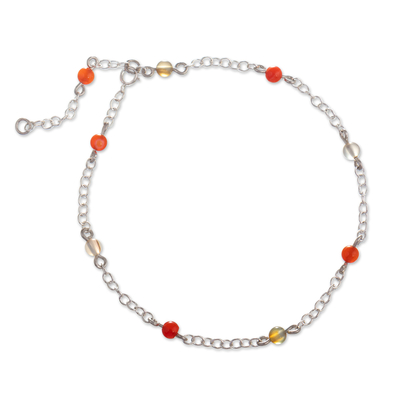 Sterling Silver Station Anklet with Agate Stone from Peru