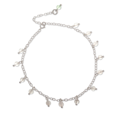 Sterling Silver Charm Anklet with Rose Quartz & Agate Stone