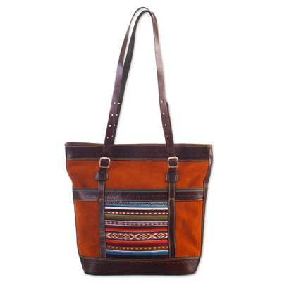 Leather-Accented Suede Shoulder Bag with Andean Textile