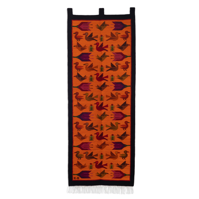 Bird-Themed Floral Handloomed 100% Wool Tapestry from Peru