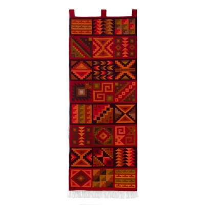 Handloomed Geometric Wool Tapestry in Warm Hues Made in Peru
