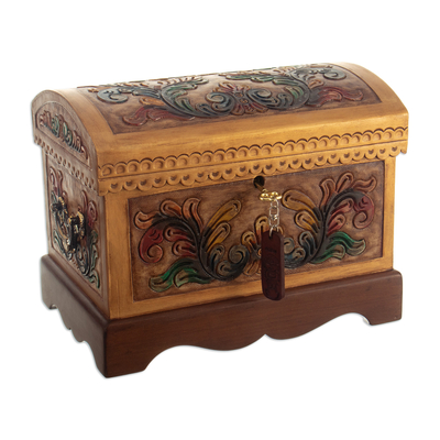 Hand-Painted Mohena Wood and Leather Jewelry Box from Peru