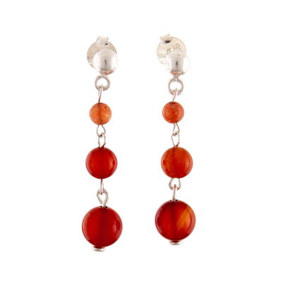 Sterling Silver Dangle Earrings with Natural Carnelian Beads