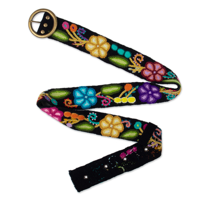 Colorful Hand-Woven & Hand-Embroidered Floral Wool Belt
