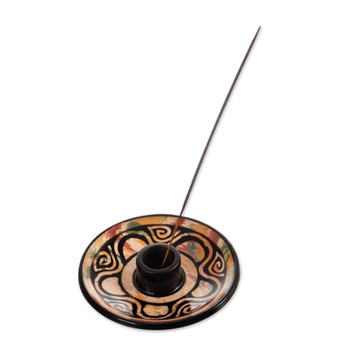 Handcrafted Round Ceramic Incense Holder in Warm Hues