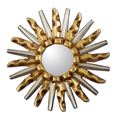 Gilded Bronze and Aluminum Wood Sun-Themed Wall Mirror