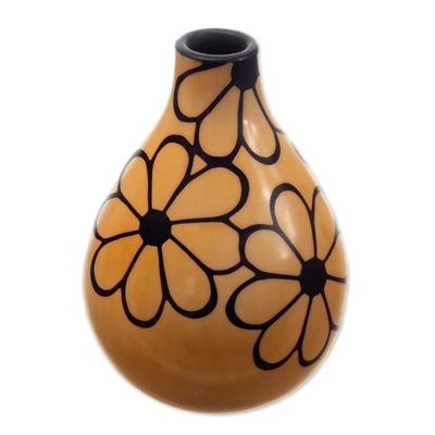 Chulucanas Ceramic Floral Decorative Vase Handmade in Peru