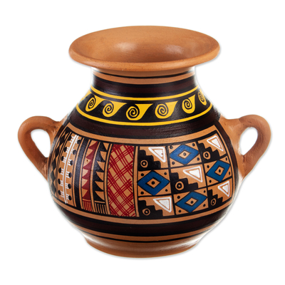 Inca-Style Ceramic Decorative Vase Hand-Painted in Peru