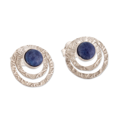 Textured Sterling Silver and Sodalite Button Earrings