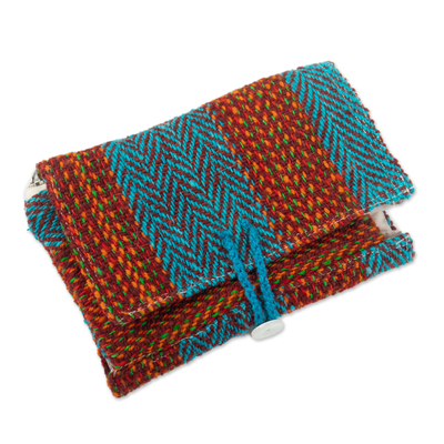 Brown and Teal Handloomed Wool Organizer with Button Closure