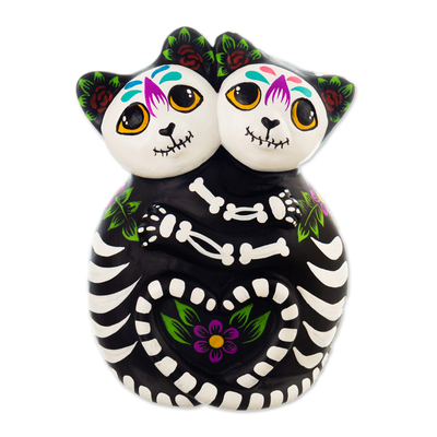 Day of the Dead-Themed Floral Handcrafted Ceramic Sculpture