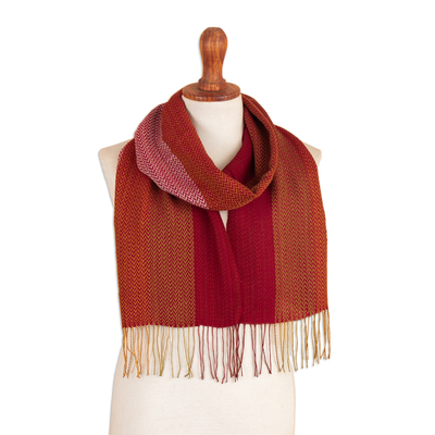 Handcrafted Wine and Brown Baby Alpaca Blend Cotton Scarf