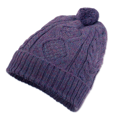 Geometric Soft 100% Alpaca Knit Hat in a Purple Hue