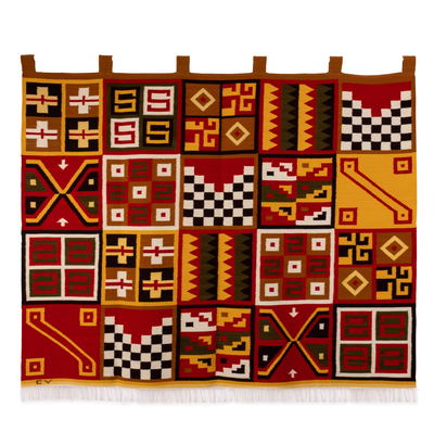 Handwoven Geometric-Themed Andean Wool Blend Tapestry