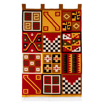 Handwoven Andean Wool Blend Tapestry with Geometric Motifs