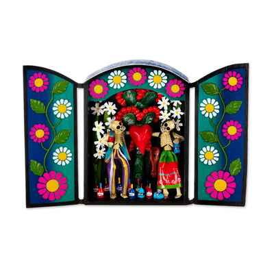 Peruvian Day of the Dead Style Hand-Painted Ceramic Retablo