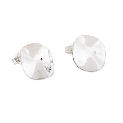 Modern Sterling Silver Button Earrings in a Polished Finish