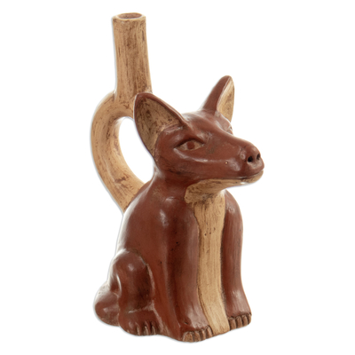 Peruvian Mochica Style Decorative Dog Ceramic Vessel
