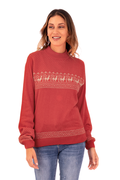 Christimas and Andean-Themed Red Knit Sweater from Peru