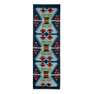 Geometric Frog and Fish-Themed Handloomed Wool Tapestry