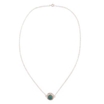 Polished Sterling Silver and Amazonite Pendant Necklace