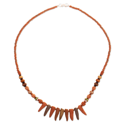 Traditional Dark Brown Ceramic Beaded Necklace from Peru