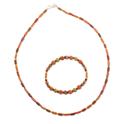 Multicolor Ceramic Beaded Necklace and Stretch Bracelet