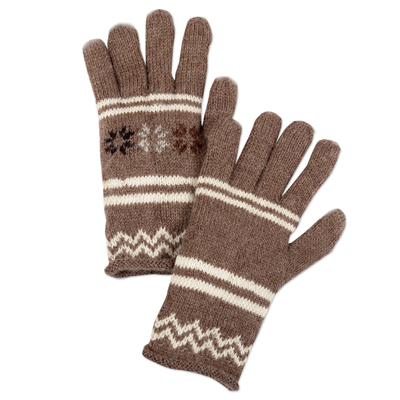 Handwoven Light Taupe and Ivory Alpaca Blend Gloves