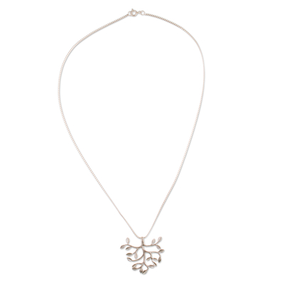 Polished Sterling Silver Pendant Necklace with Leaf Motif