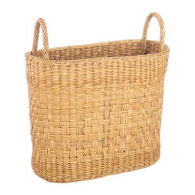 Handwoven Rush Fiber Basket in a Natural Brown Hue