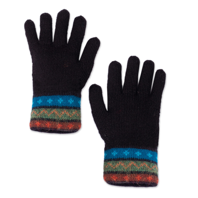 Traditional Knit Striped 100% Alpaca Gloves from Peru
