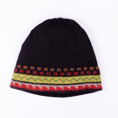 Traditional Knit Green and Red 100% Alpaca Hat from Peru