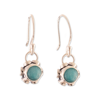 Floral Sterling Silver Dangle Earrings with Green Amazonite