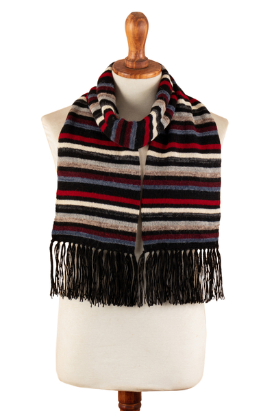 Striped Colorful 100% Alpaca Scarf with Fringes