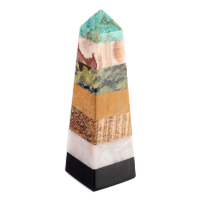 Natural Multi-Gemstone Obelisk Sculpture Handmade in Peru