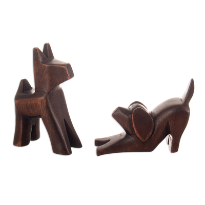 Set of 2 Handmade Minimalist Dog-Themed Cedarwood Figurines