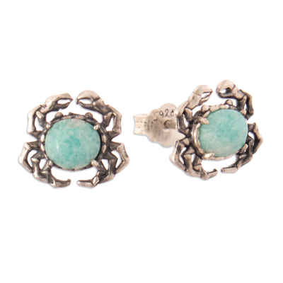 Polished Crab-Shaped Natural Amazonite Button Earrings