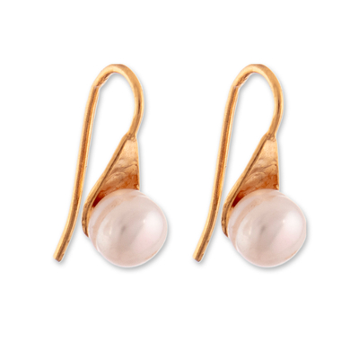 18k Gold-Plated White Cultured Pearl Button Earrings