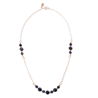 Sterling Silver Station Necklace with Lapis Lazuli Stones